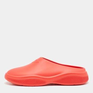Prada Red Rubber Flat Mules Size 42