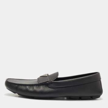Pre Owned Prada Black Leather Slip On Loafers Size 45