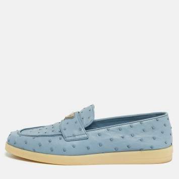 Pre Owned Prada Blue Ostrich Leather Slip On Loafers Size 43