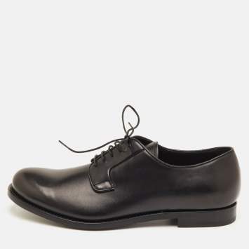 Pre Owned حذاء ديربي برادا جلد أسود برباط مقاس 41.5