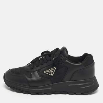 مملوكة مسبقًا Prada Prax 01 Size 40 Black Leather and Mesh Lace Up Sneakers