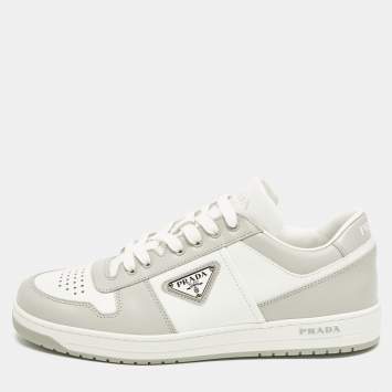 Pre Owned Prada Downtown Size 41.5 White/Grey Leather Low Top Sneakers