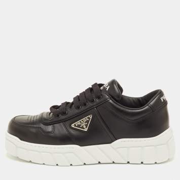 Pre Owned حذاء رياضي برادا سبورتس أمريكاز كاب شبكة وجلد رصاصي/أسود عق منخفض مقاس 40