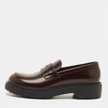 Pre Owned Prada Size 42 Dark Brown Leather Penny Loafers