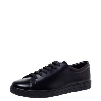 Pre Owned Prada Black Leather Lace Up Sneakers Size 45