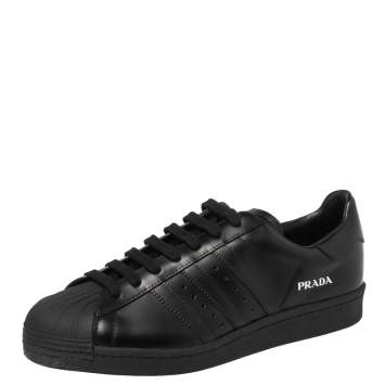 Pre Owned Prada x Adidas Black Leather Superstar Low Top Sneakers Size 44 2/3