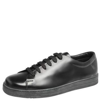 Pre Owned Prada Black Leather Low Top Sneakers Size 42.5