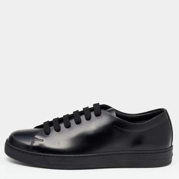 Pre Owned Prada Black Leather Lace Up Sneakers Size 41