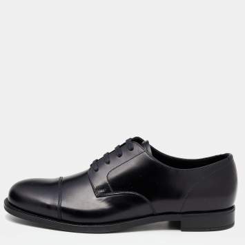 Pre Owned Prada Black Leather Lace Up Oxfords Size 41