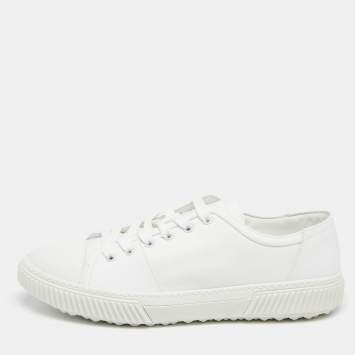 Pre Owned  Prada White Leather And Canvas Lace Up sneakers Size 44.5