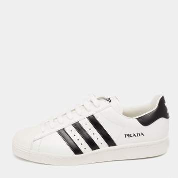مملوكة مسبقًا Prada x Adidas White/Black Leather Superstar Low Top Sneakers  Size 44.5