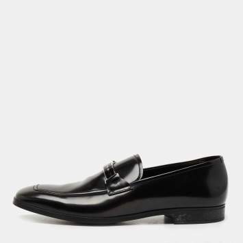 Pre Owned Prada Black Leather Slip On Loafers Size 42