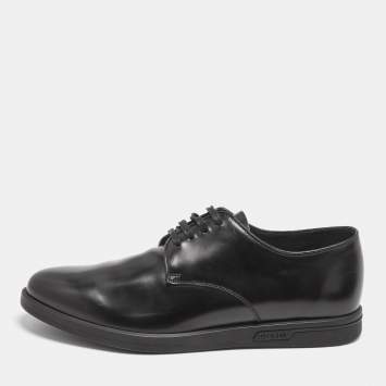 Pre Owned Prada Black Leather Lace Up Derby Size 43.5