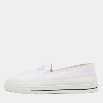 Pre Owned Prada White Nylon Logo Slip On Sneakers Size 43
