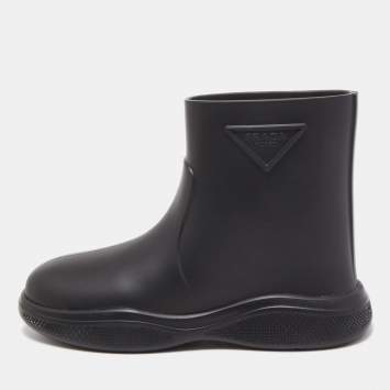 Pre Owned Prada Black Rubber Rain Boots Size 42