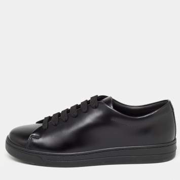 Pre Owned Prada Black Leather Lace Up Sneakers Size 39.5