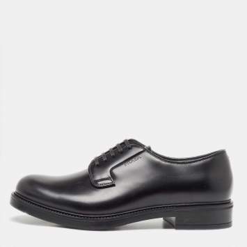 Pre Owned Prada Black Leather Lace Up Derby Size 40