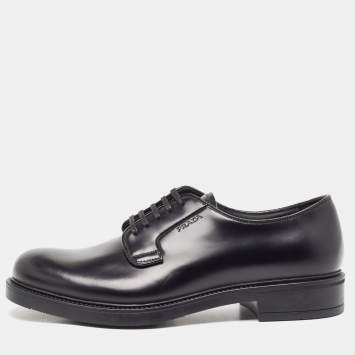 Pre Owned Prada Black Leather Lace Up Oxfords Size 40