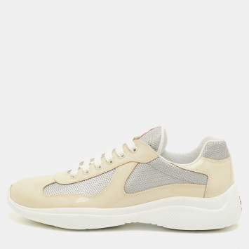 مملوكة مسبقًا Prada Sport Size 41.5 Beige/Grey Mesh and Patent Leather Low Top Sneakers