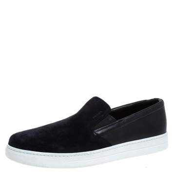 Pre Owned Prada Sport Blue/Black Suede Leather Slip On Sneakers Size 41