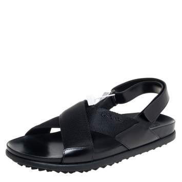 Pre Owned  Prada Sport Black Nylon And Leather Flat Slingback Sandals Size 40