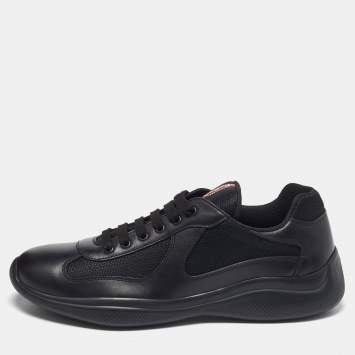 Pre Owned Prada Sport Black Leather and Mesh America's Cup Lace Up Sneakers Size 44 1/3