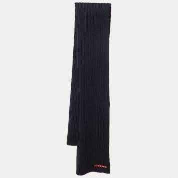 مملوكة مسبقًا Prada Sport Navy Blue Wool Knit Scarf