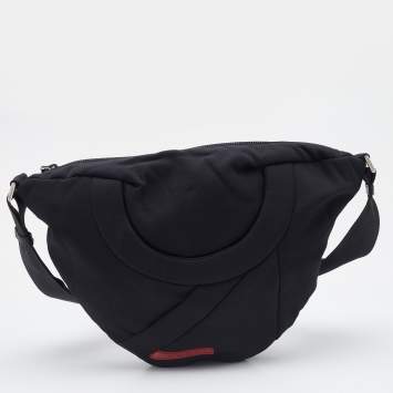 Pre Owned Prada Sport Black Fabric Saddle Crossbody Bag