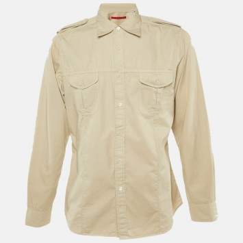 Pre Owned قميص برادا سبورت قطن بيج أزرار أمامية مقاس كبير جداً (إكسترا لارج)