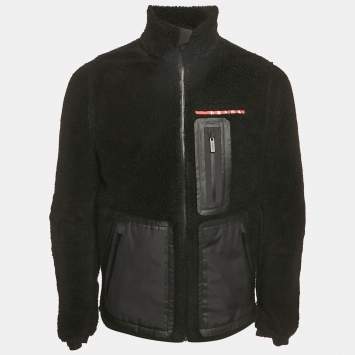 Pre Owned معطف برادا سبورت صوف تقني معاد تدويره أسود مقاس صغير