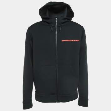 Pre Owned Prada Sport Black Logo Print Double Technical Jersey Hoodie XL
