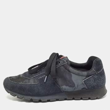 Pre Owned Prada Black Suede And Canvas Lace Up Sneakers Size 43