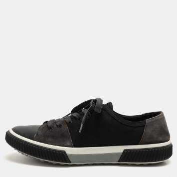 Pre Owned Prada Sport Black Canvas and Leather Low Top Sneakers Size 43