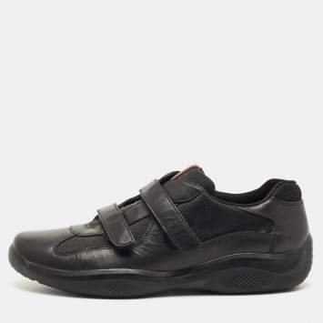 Pre Owned Prada Sport Black Mesh and Leather Low Top Sneakers Size 44.5