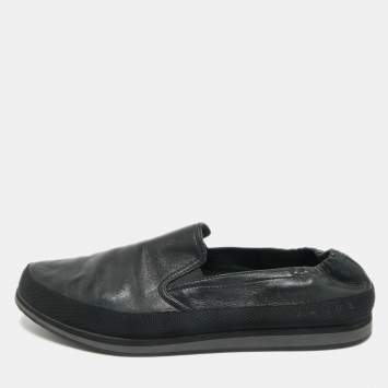 Pre Owned Prada Sports Black Leather Scrunch Slip On Sneakers Size 46