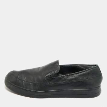 Pre Owned Prada Sport Black Leather Slip On Sneakers Size 45