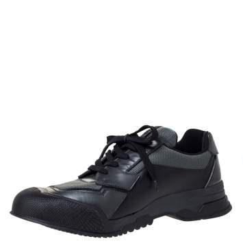 Pre Owned Prada Sport Black Leather And Mesh Low Top Sneakers Size 44