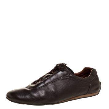 Pre Owned Prada Sport Dark Brown Leather Lace Up Low Top Sneakers Size 43.5