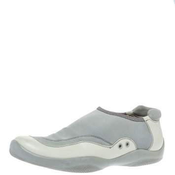 Pre Owned Prada Sport Cream/Grey Canvas and Leather Slip On Sneakers Size 41.5