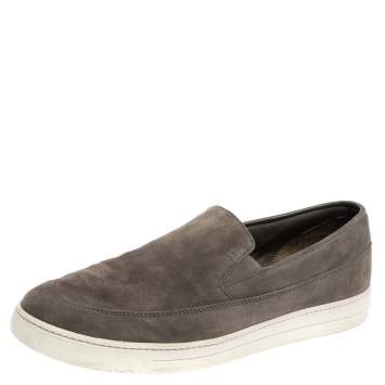 Pre Owned Prada Sport Grey Suede Leather Slip On Sneakers Size 45