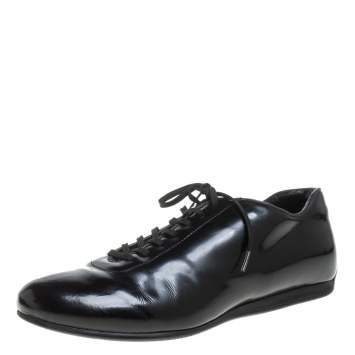 Pre Owned Prada Sport Black Patent Leather Lace Up Low Top Sneakers Size 42
