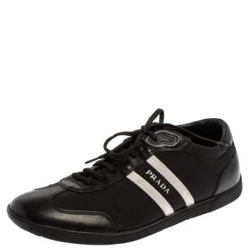 Pre Owned Prada Black/White Nylon And Leather Low Top Sneakers Size 42