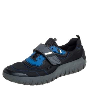 Pre Owned Prada Sport Black/Blue Nylon And Rubber Velcro Strap Low Top Sneakers Size 44