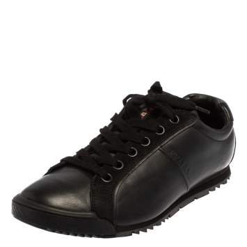 Pre Owned Prada Sport Black Leather And Suede Low Top Sneakers Size 40.5