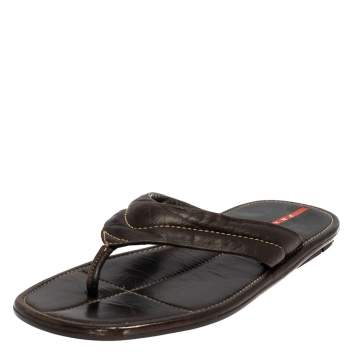 Pre Owned Prada Sport Black Leather Thong Sandals Size 44.5
