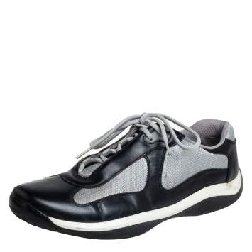 Pre Owned Prada Sport Grey/ Black Mesh And Leather Low-Top Sneakers Size 44