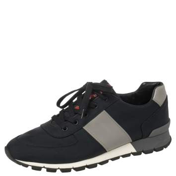 Pre Owned Prada Sport Navy Blue Match Race Fabric and Leather Low Top Sneakers Size 43