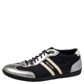 Pre Owned Prada Sport Black/Silver Nylon And Leather Low Top Sneakers Size 42