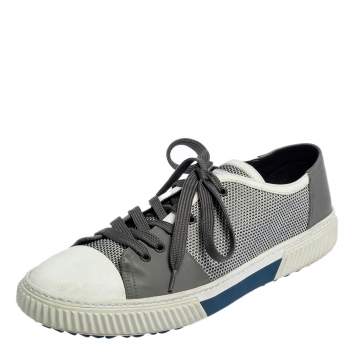 Pre Owned Prada Sport White/Grey Nylon Knit And Rubber Lace Up Sneakers Size 45.5