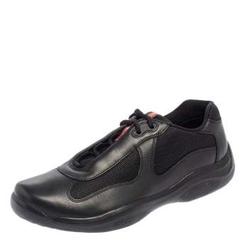 Pre Owned Prada Sport Black Leather And Mesh Lace Up Sneakers Size 43.5